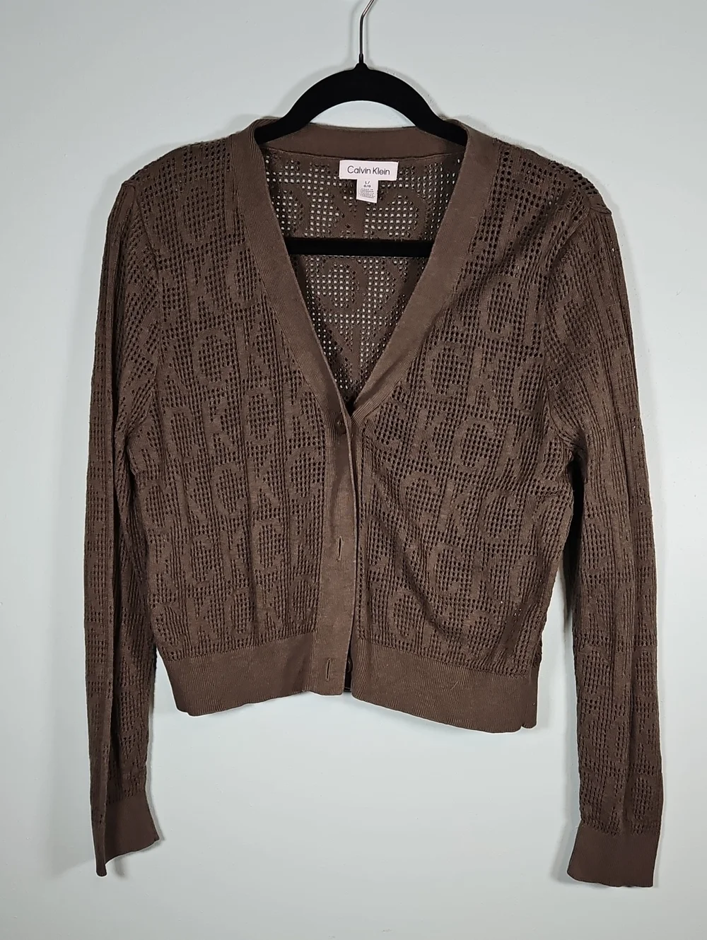 Calvin Klein Brown Openwork Logo Button-Front Cardigan